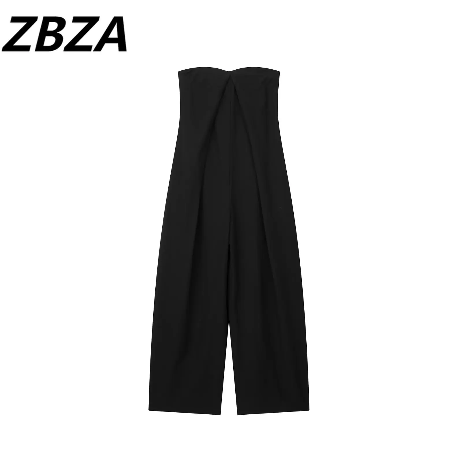 

ZBZA Women 2023 New Chic Fashion Summer Black Tube Top Linen Blend Jumpsuits Vintage Backless Female Playsuits Mujer