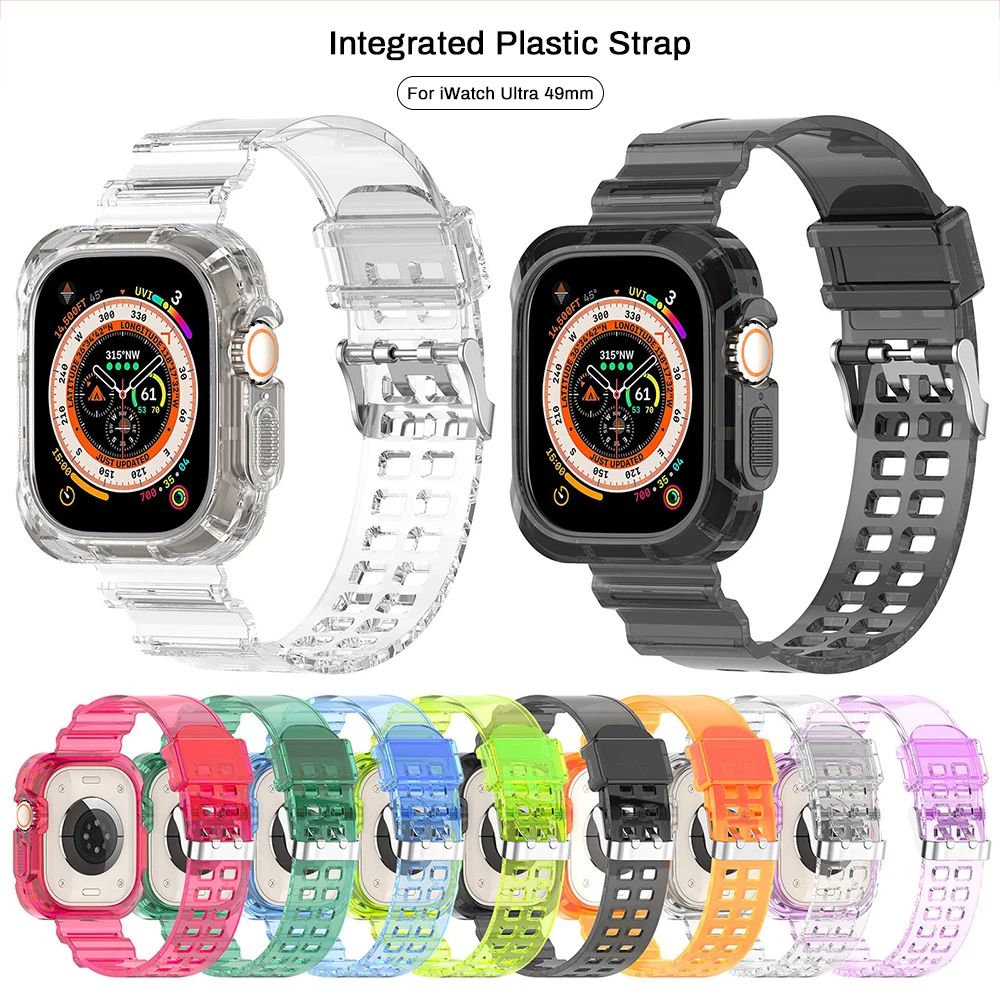 

Спортивный прозрачный ремешок + чехол для Apple Watch Ultra 49 мм, мягкий силиконовый ремешок для часов iwatchultra iwatch ultra 49 мм