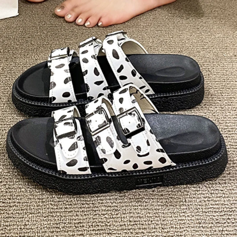 

Women Slippers 2023 Summer New Fashion Platform Open Toed Shoes Round Toe Casual Low Heel Rivet Slippers Female Zapatos De Mujer