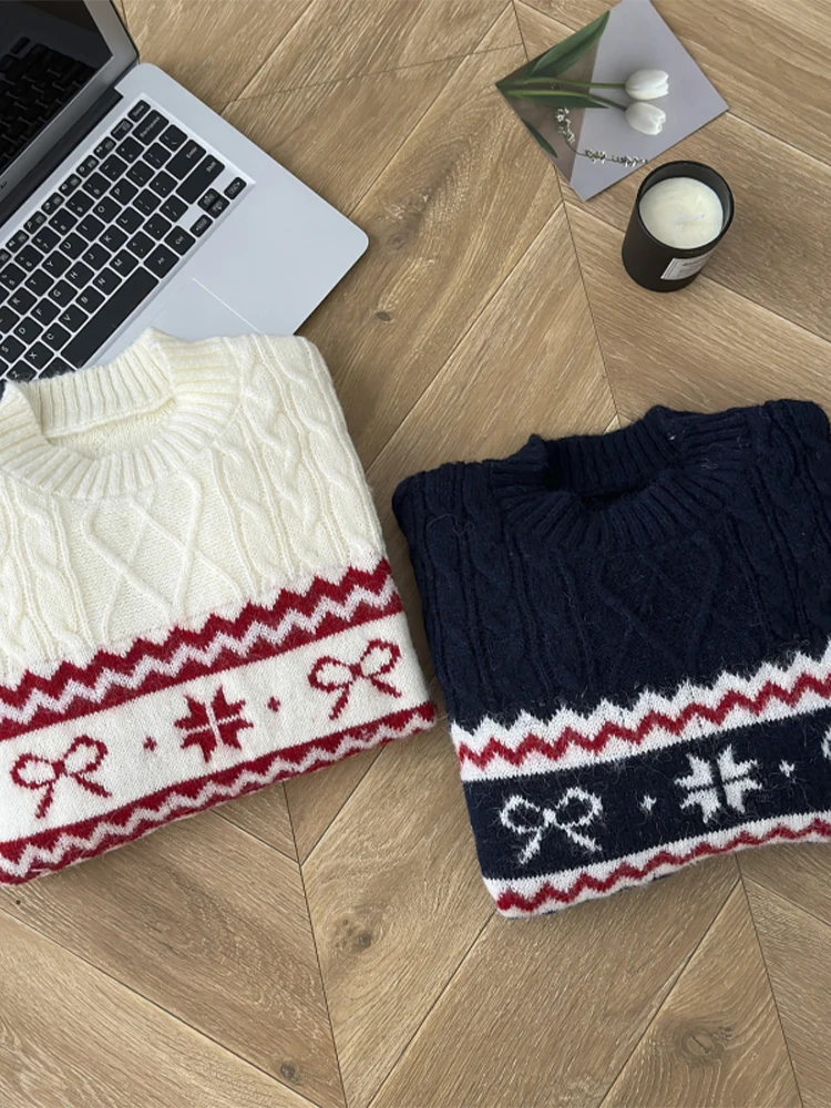 Женский белый пуловер кашемировый свитер Harajuku Y2k вязаные рождественские свитера