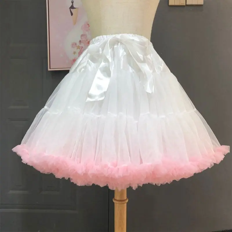 

Women Lolita Cosplay Petticoat Puffy Layered Ballet Tutu Skirt Bow Underskirt
