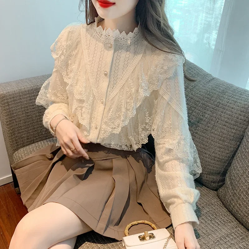 Женская кружевная блузка в Корейском стиле