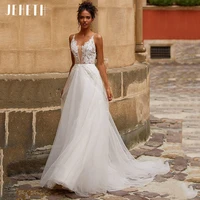 jeheth sexy spaghetti straps tulle a line wedding dresses backless lace appliques bridal gown sweep train robe de mari%c3%a9e %d9%81%d8%b3%d8%aa%d8%a7%d9%86