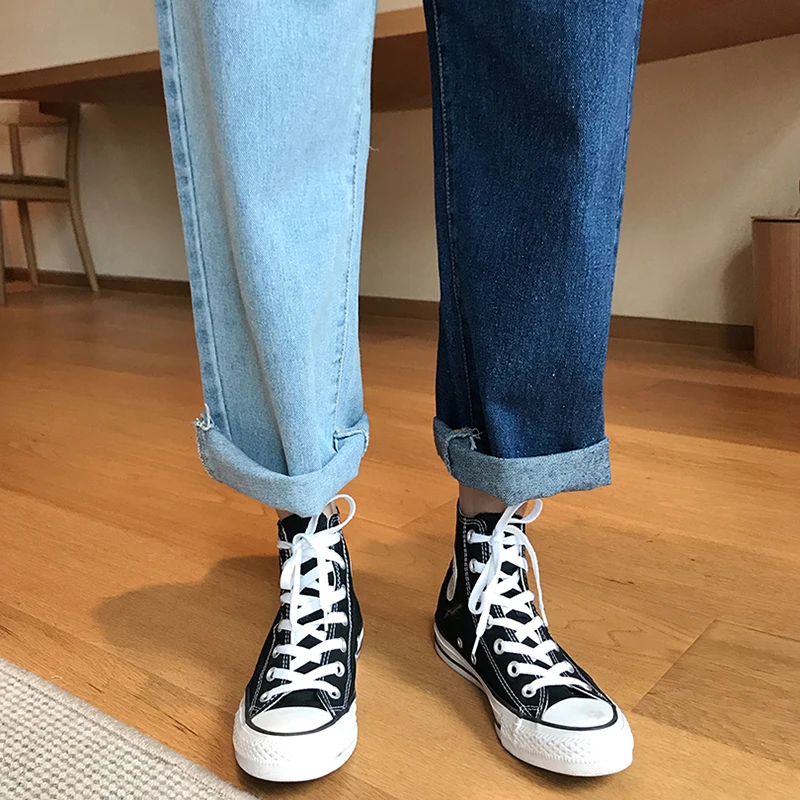 2021 Women Casual Fake Jeans Retro Solid Color Denim Trousers Womens Loose New Style Korean Blue New Style Patchwork Pants