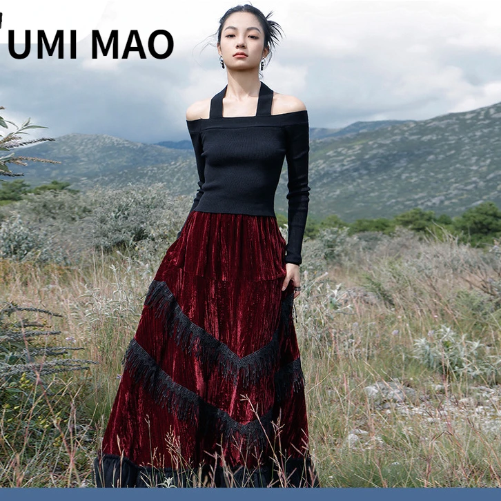 

Юбка женская плиссированная в стиле ретро, тёмно-черная, двухслойная, Y2K