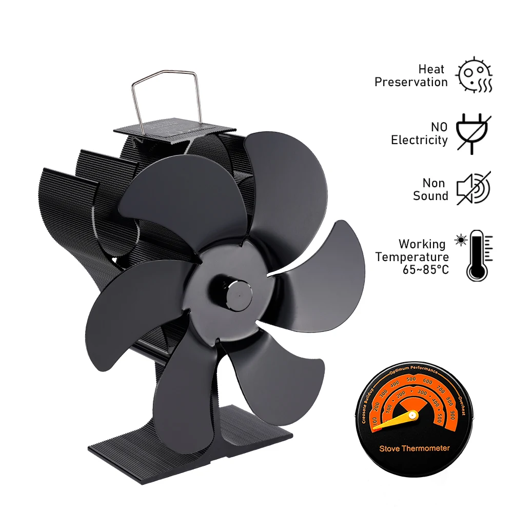 

6 Blades Heat Powered Stove Fan No Battery or Electricity Required Fireplace Fan Log Wood Burner Eco Quiet Fan Home Heater Fan