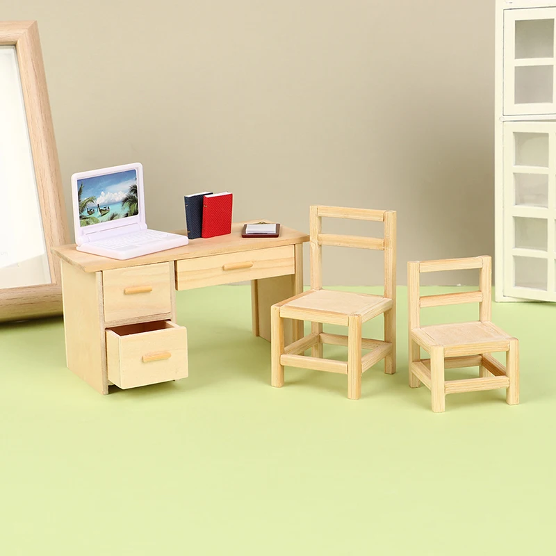 

1/12 Dollhouse Wooden Desk Decoration Simulated Mini Desk Chair Furniture Model Toy Writing Study Desk School Desk For Dolls