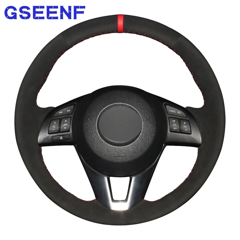 

For Mazda 3 Axela Mazda 6 Atenza Mazda 2 CX-3 CX-5 Scion iA Toyota Yaris Car Steering Wheel Cover Black Suede Red Marker No-slip