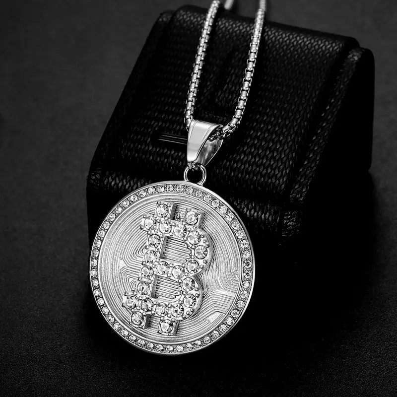 Хип-хоп - сталь круглый бренд Rhindiamonds Биткойн-подвеска с буквой B
