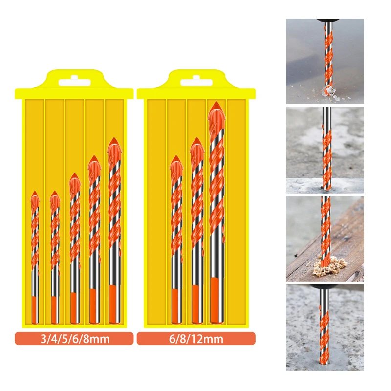 

3-5 PCS Boxed Triangle Glass Metal Drill Bit Diamond Drill Set Multifunctional Ceramic Tile Concrete Brick Wood Punch Hole Drill
