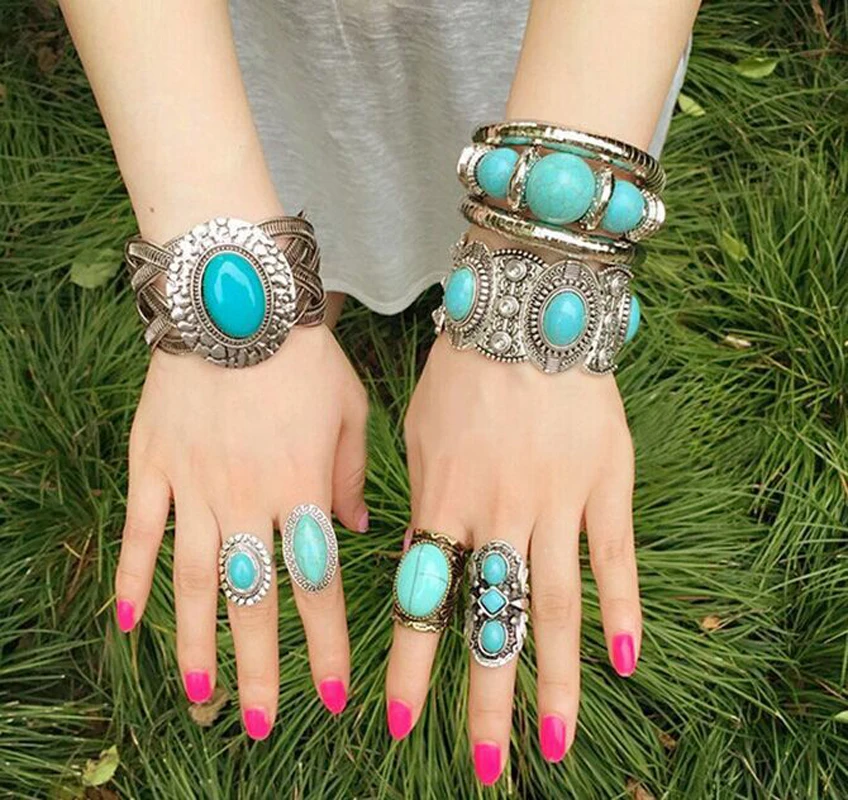 

Vintage Elastic Tibet Turquoise Bracelet for Women Men Bangles Bracelets Bohemian Ethnic Gypsy Indian Afghan Turkish Jewelry