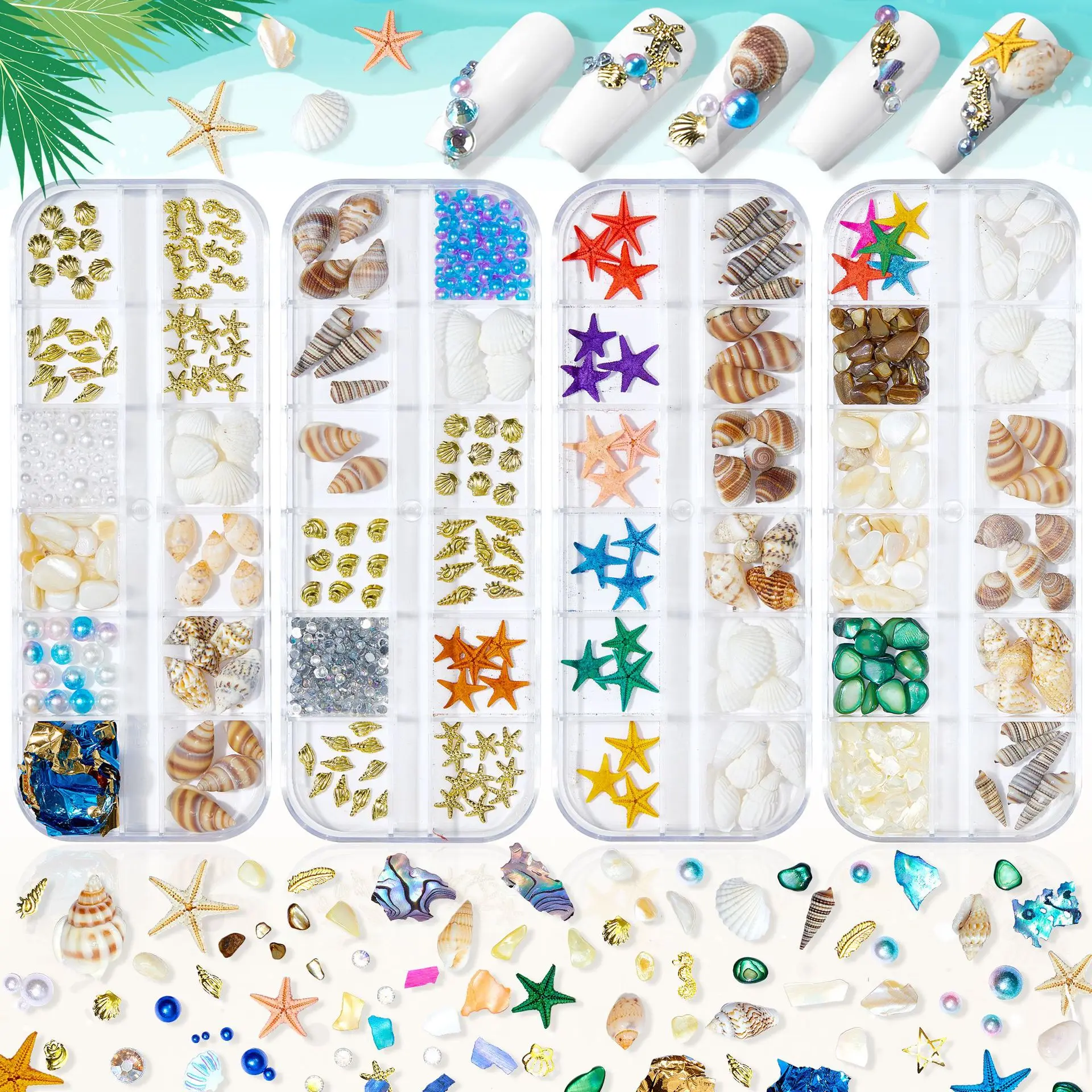 

In Vogue Ocean Series Nail Art Natural Shell Pieces Abalone Pieces Starfish Metal Rivets Pearl Small Stone Diy Nail Ornaments