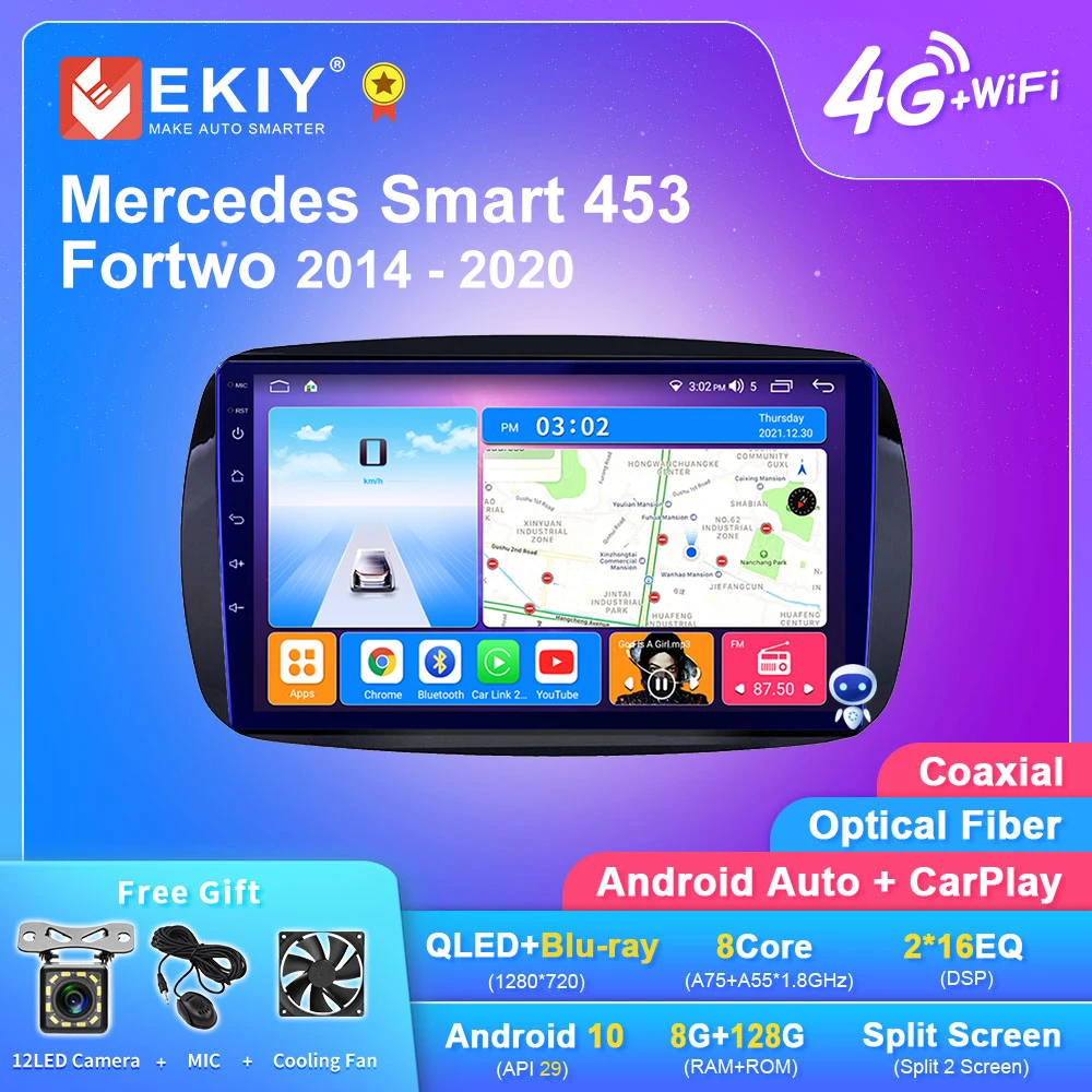 EKIY T7 QLED DSP Android авто радио для Mercedes Smart 453 Fortwo 2014 2015 - 2020 стерео автомобильный