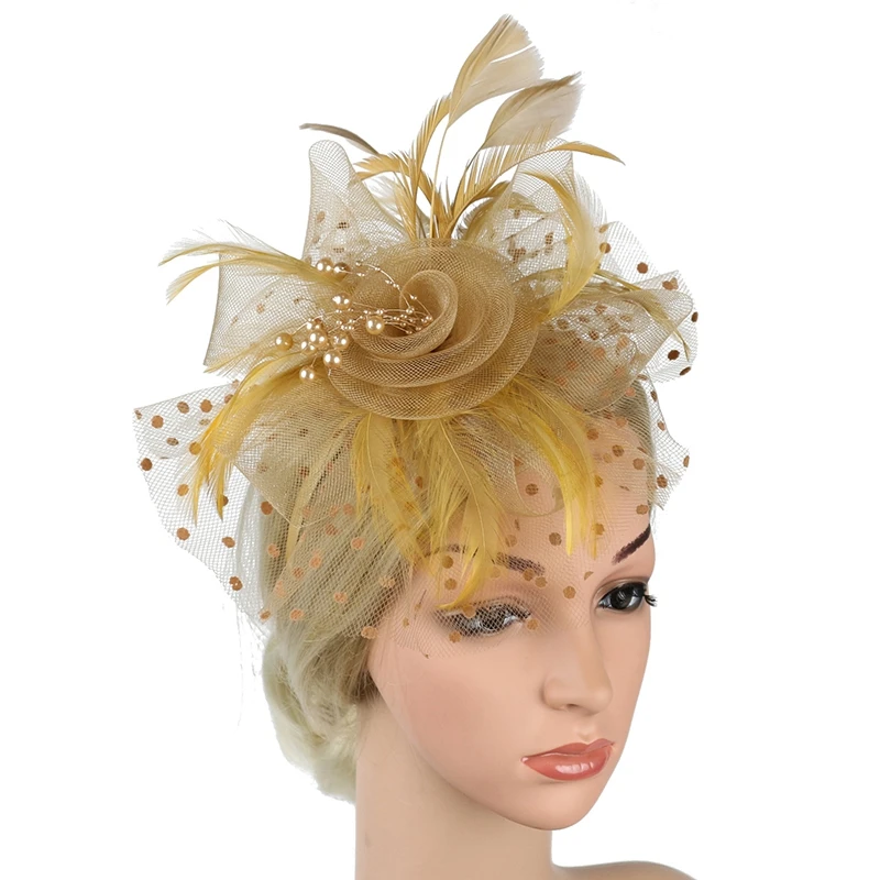 

New Vintage Women Feather Flower Fascinator Hat Ladies Hair Accessories Wedding Party Floral Mesh Veil Headband Hairpin