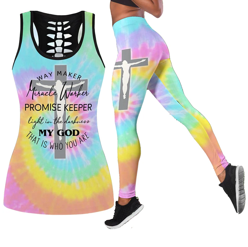 

Women's Fashion Summer 3D Easter Jesus Combo Outfit Print Sleeveless Tank Top and Leggings Set Plus Size