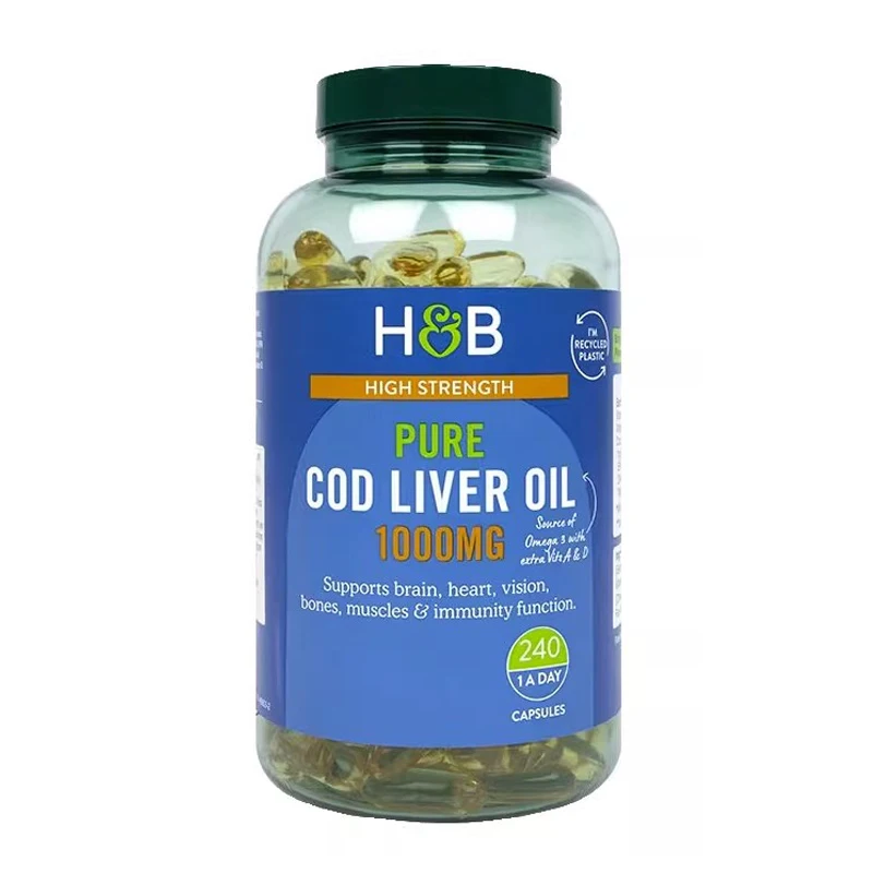 

Pure Cod Liver Oil 1000 mg Supports Brain Heart Vision Bones Muscles Immunity Function 240 Capsules