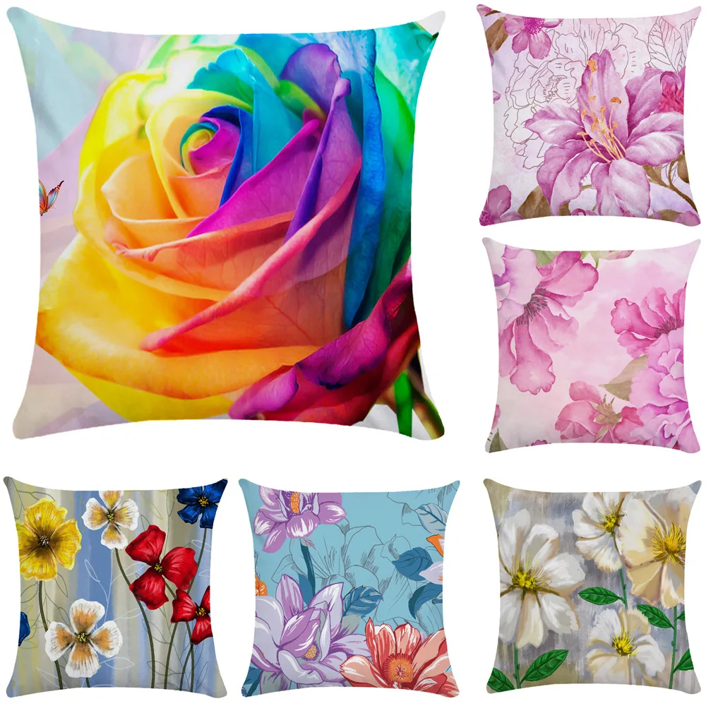 

Tropical Watercolor Flower Pillowcase 40x40 Cm Vintage Leaf Pillows Case for Living Room Garden Chair Pillows 40x40 45x45 50x50