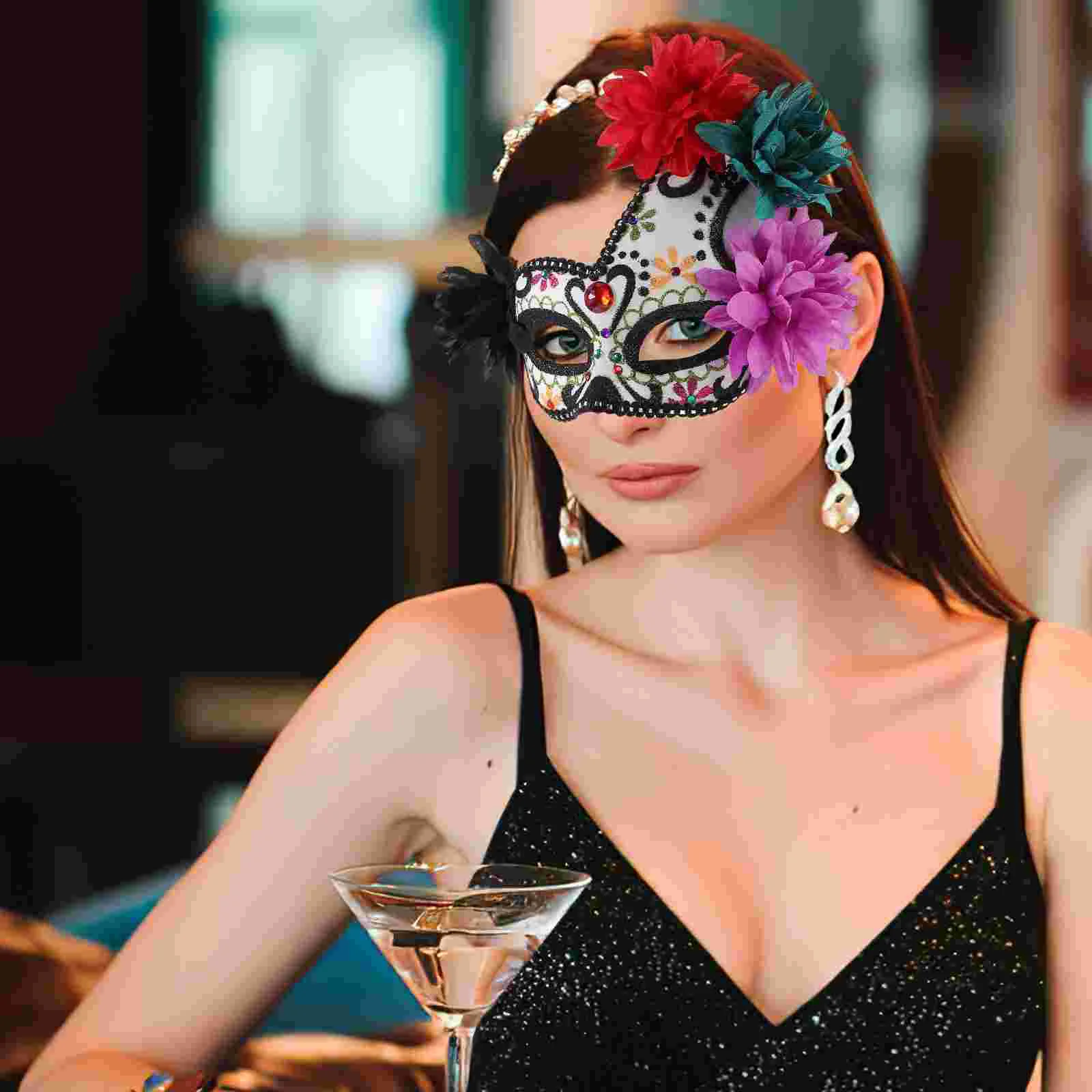

Half-face Halloween Mask Day Of The Dead Cosplay Mask Decor Widely-used Flower Mask