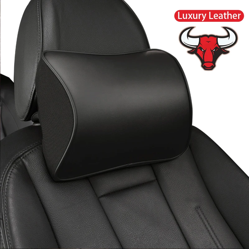 

Luxury Leather Car Neck Pillow Memory Headrest Lumbar Cushion Supports For Audi A4 A6 cervical spine protection Auto accessories