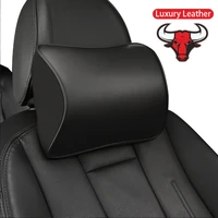 luxury leather car neck pillow memory headrest lumbar cushion supports for audi a4 a6 cervical spine protection auto accessories