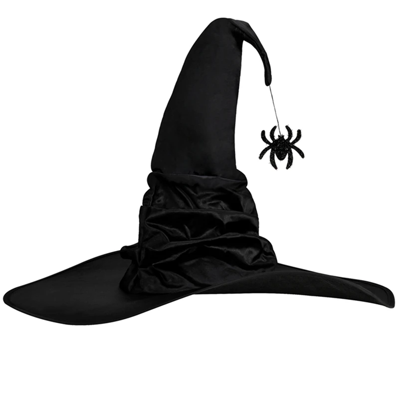 

Halloween Witch Hats Black Folds Witch Wizard Hat Party Costume Headgear Devil Cap Cosplay Props Decoration Accessorie for Adult