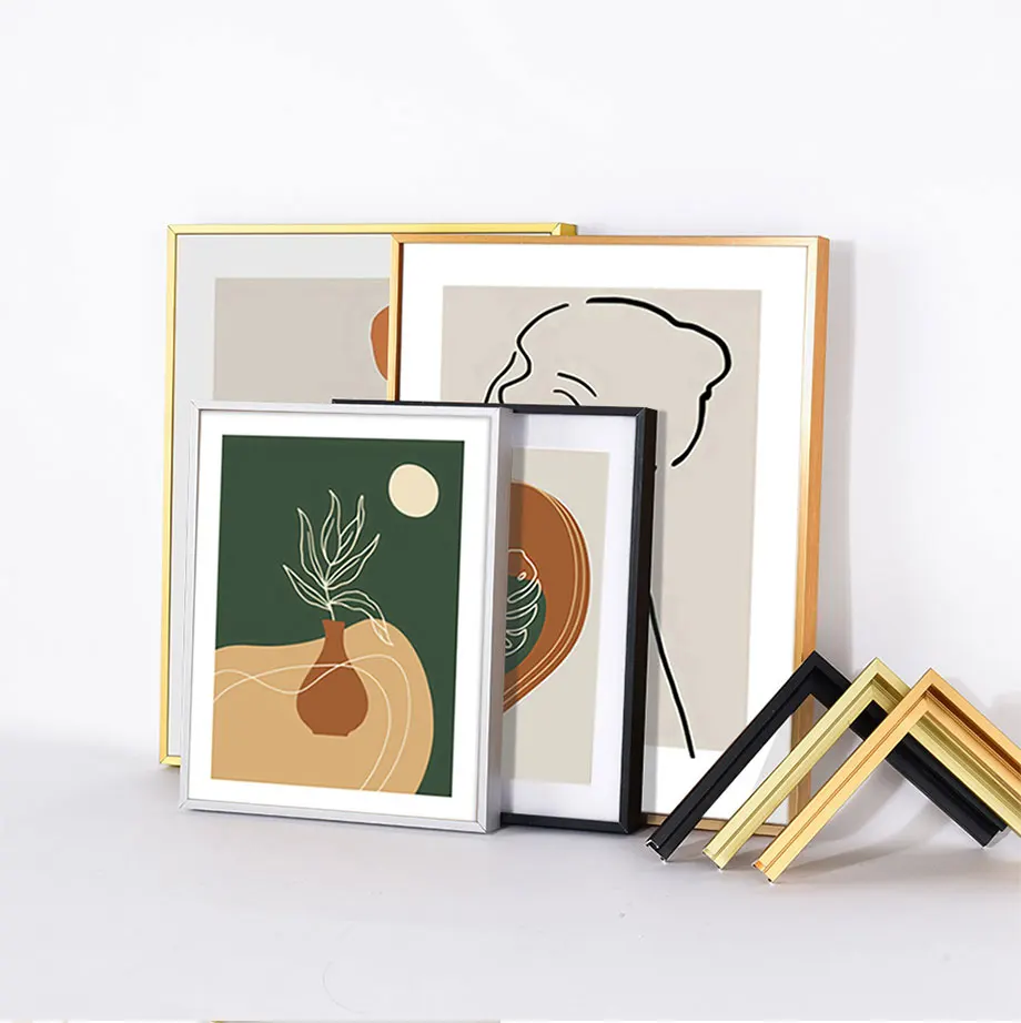 

Gold Black Silver Metal Painting Classic Picture Photo Frame Kit Canvas Prints Oil Paint Wall Art Gallery Living Room Home Decor