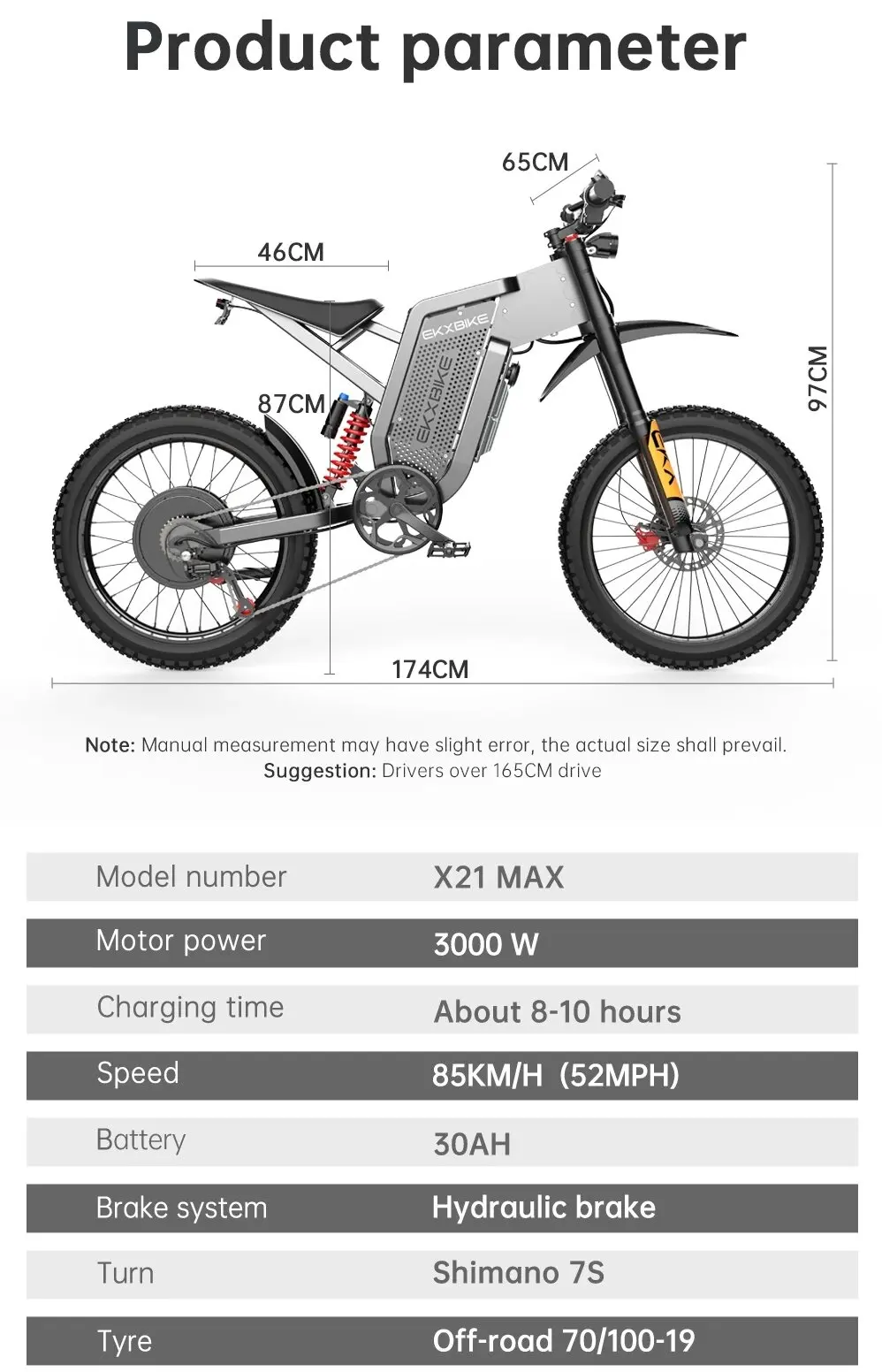 Электрический внедорожный мотоцикл Readygo EKX X21 Max 3000W, аккумулятор 60V 30Ah, скорость 85 кмч, бесщеточный двигатель, для взрослых (art.: 3920d978aaef6) - 3920d978aaef6