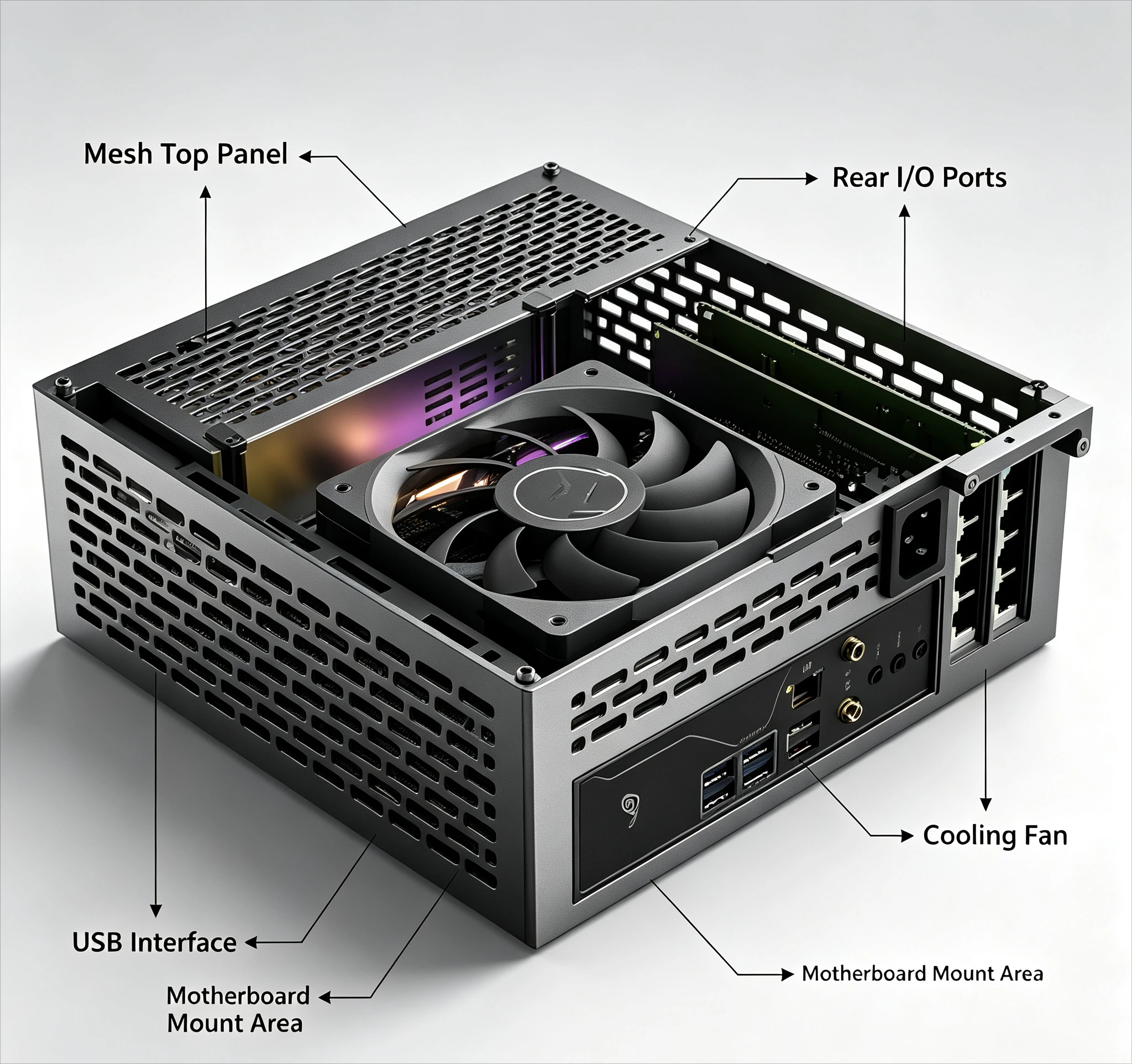 Фото Корпус для ПК A24-V5 5L Mini ITX, компактный настольный корпус, два слота для видеокарт, поддержка одного блока питания 1U №4