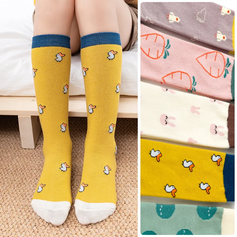 

3-5-8-12-year-old Girls Knee High Socks Girl's Middle Tube Socks and Knee Socks 5 Pairs of Children Girl Socks Dropshipping