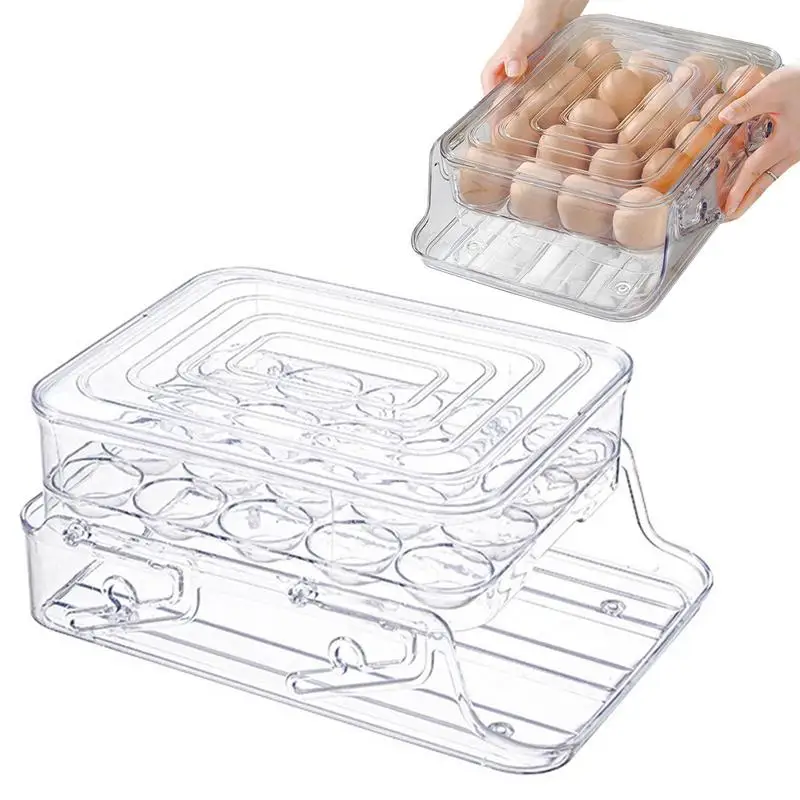 

Вместительный держатель для яиц, ящик для хранения яиц, контейнер для холодильника, прозрачная двухслойная Штабелируемая полка для хранения яиц, коробка для яиц
