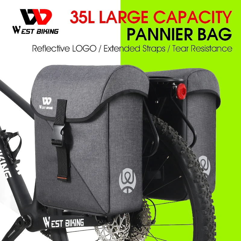 

WEST BIKING Waterproof Bicycle Trunk Bag 35L Large Capacity Bike Bag Luggage Carrier MTB Road Rear Pannier Cycling Saddle Bag