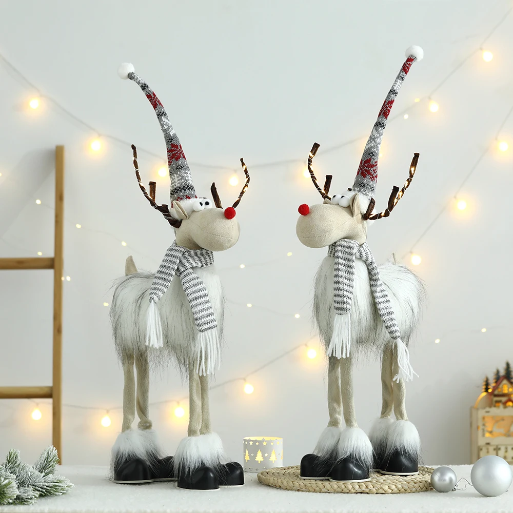

Christmas Large Standing Elk Plush Doll With LED Lights Navidad Figurine Reindeer Ornaments For Xmas Kid Gift Home Decorations