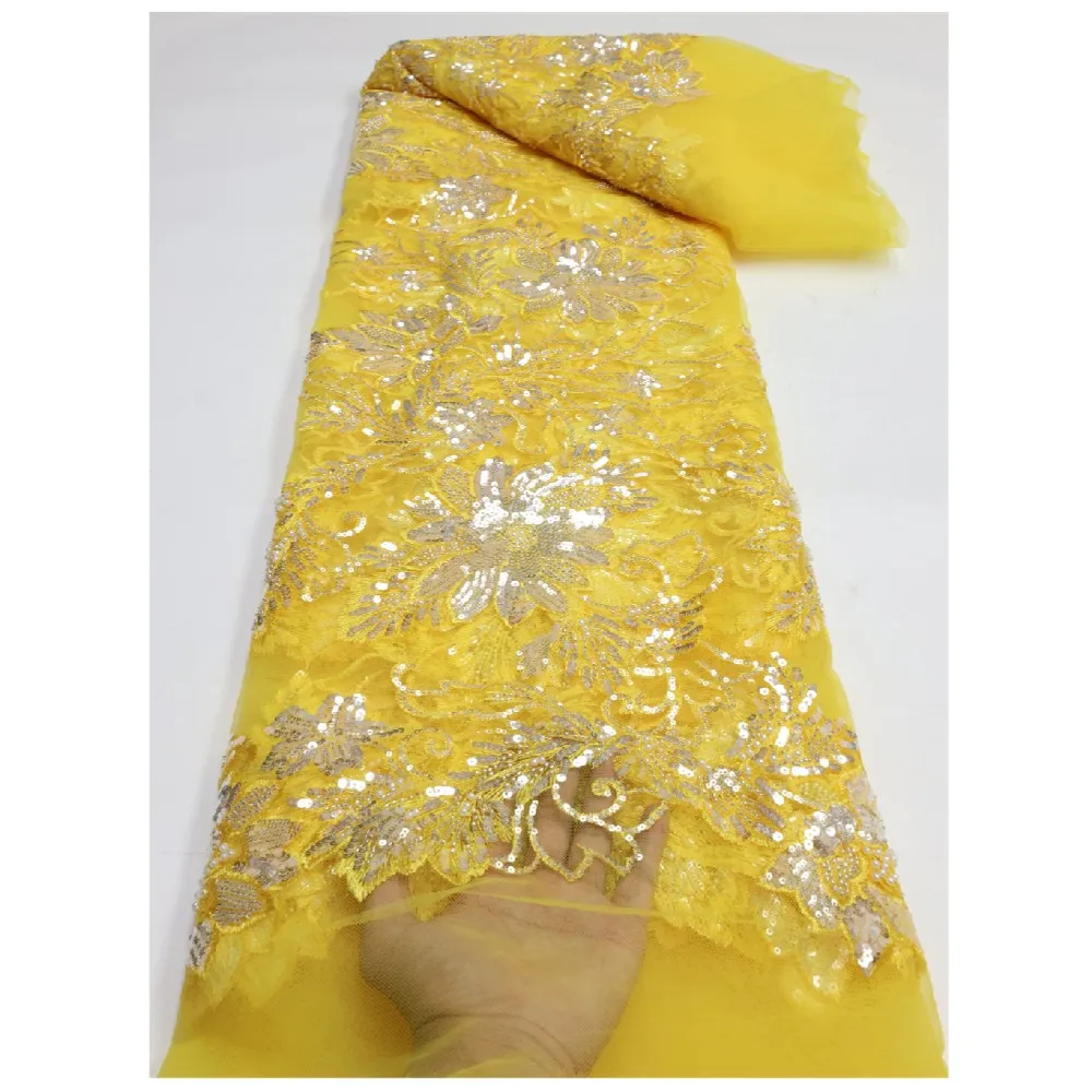 

NI.AI 2022 Elegant Heavy Beaded Sequins Lace Fabric With Bead Nigerian 3D Embroidery Mesh Lace Fabric For Wedding Dress LY1469