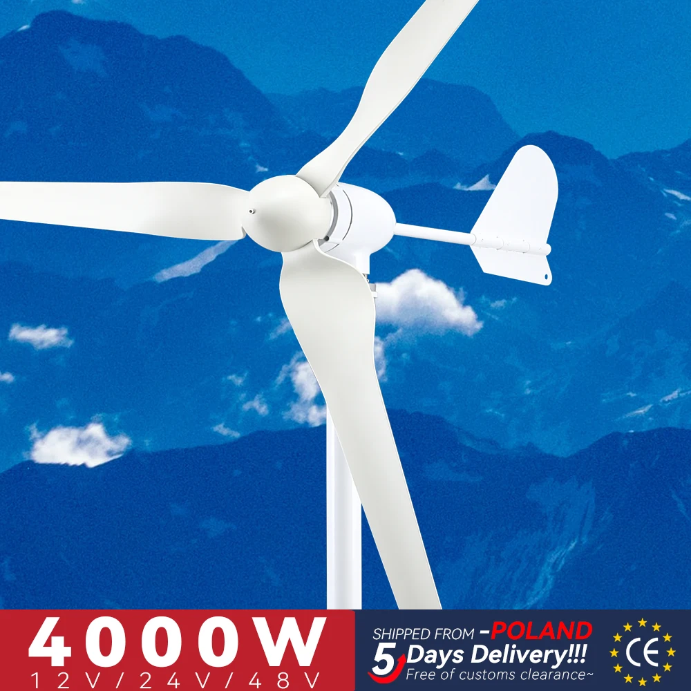 

4KW Wind Turbine 4000W Generator Axis Windmill Energy Sources 12v 24v 48v 3Blades Optional Super Charge Controller System