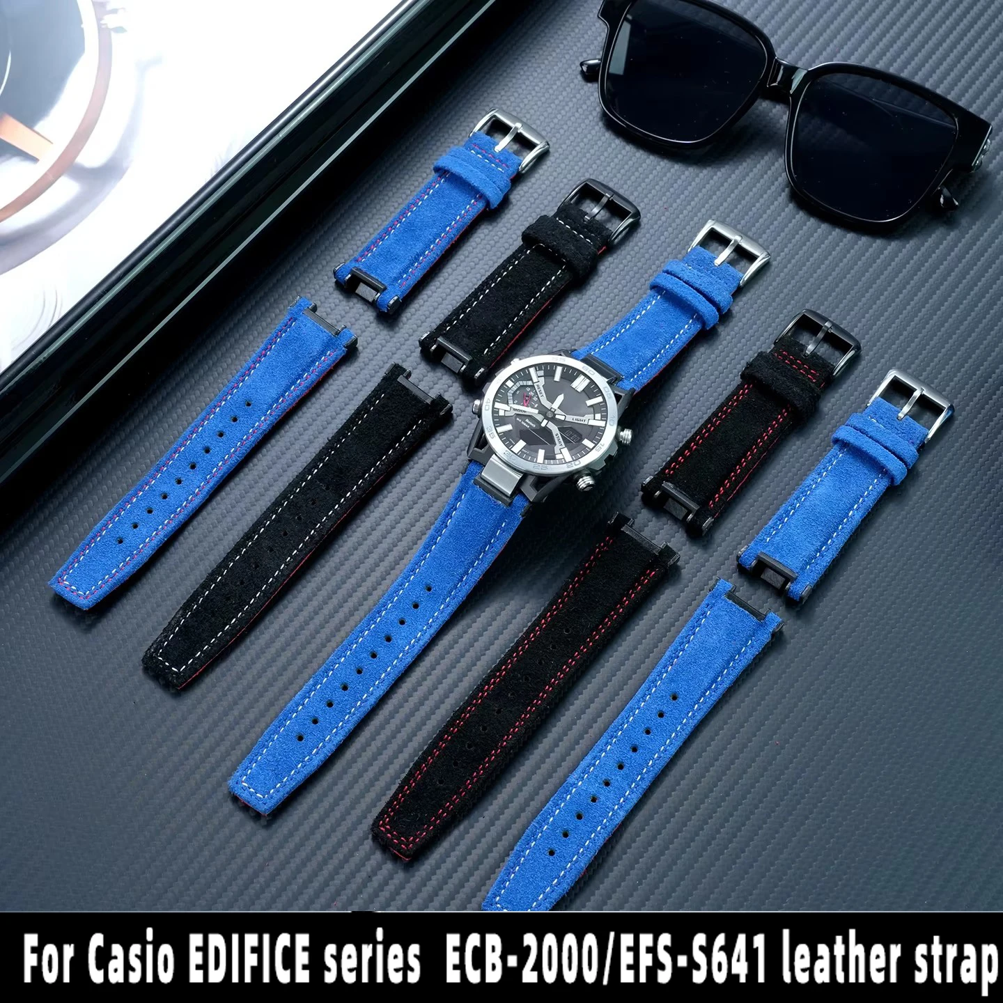 Фото Часы Casio серии EDIFICE 5698 ECB-2000/EFS-S641 с замшевым кожаным ремешком и браслетом из воловьей кожи с вырезом ECB-2000HR/PB, мужские. №3