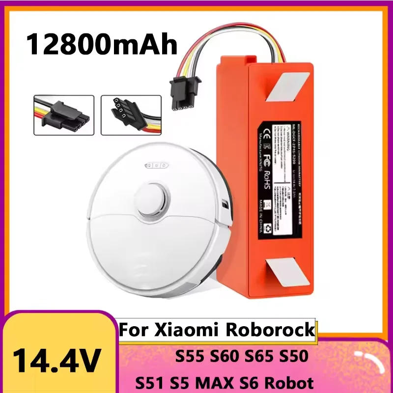 Фото НОВАЯ улучшенная аккумуляторная батарея 14.4V 12800mAh для роботов-пылесосов XiaoMi Roborock S6 S7 MaxV Q5 Q7 MAX, аксессуары и запчасти №1