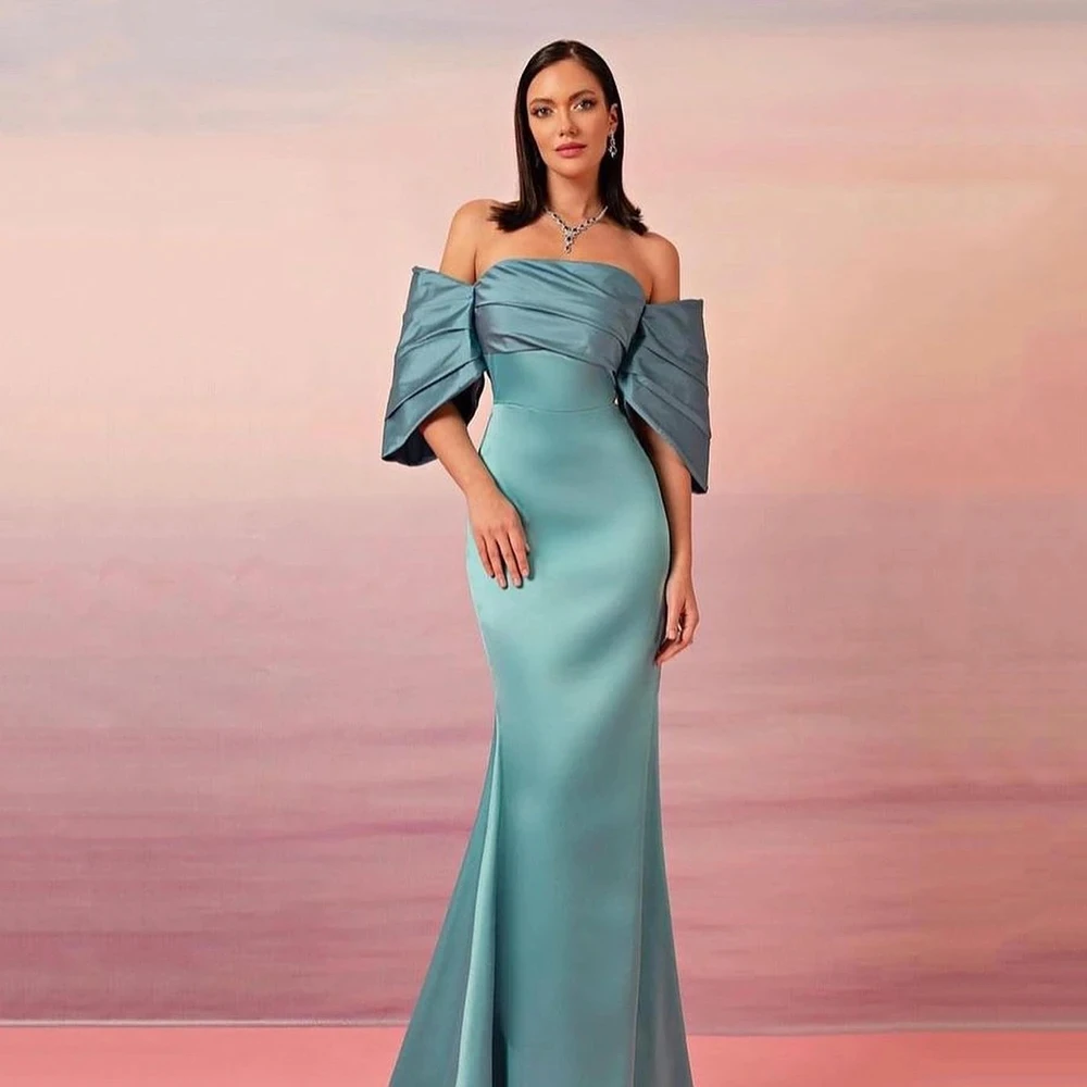 

2023 Satin Off The Shoulder Mermaid Evening Dress Elegant Prom Dress Wedding Guests Back Zipper Long Formal Occasion Party Gown