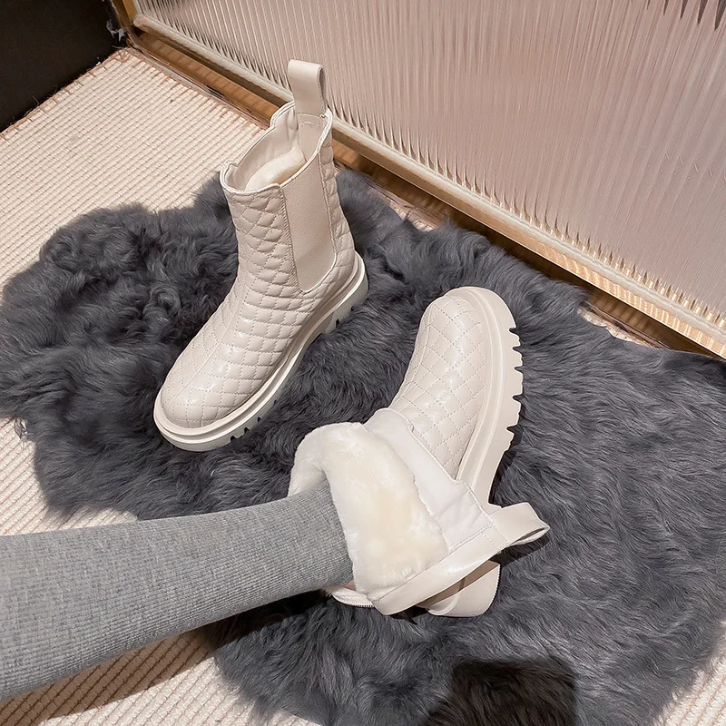 

2023 New Snow Boots Women's White Waterproof Anti-skid Warm Plush Thickened Short Boots Cotton Shoes Winter 40 Botas Femininas
