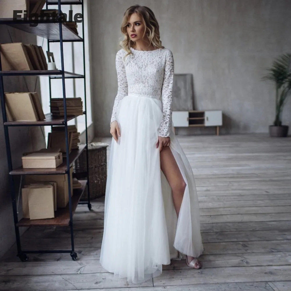 

Женское свадебное платье It's yiiya, белое платье из двух частей в богемном стиле с круглым вырезом и длинными рукавами на лето