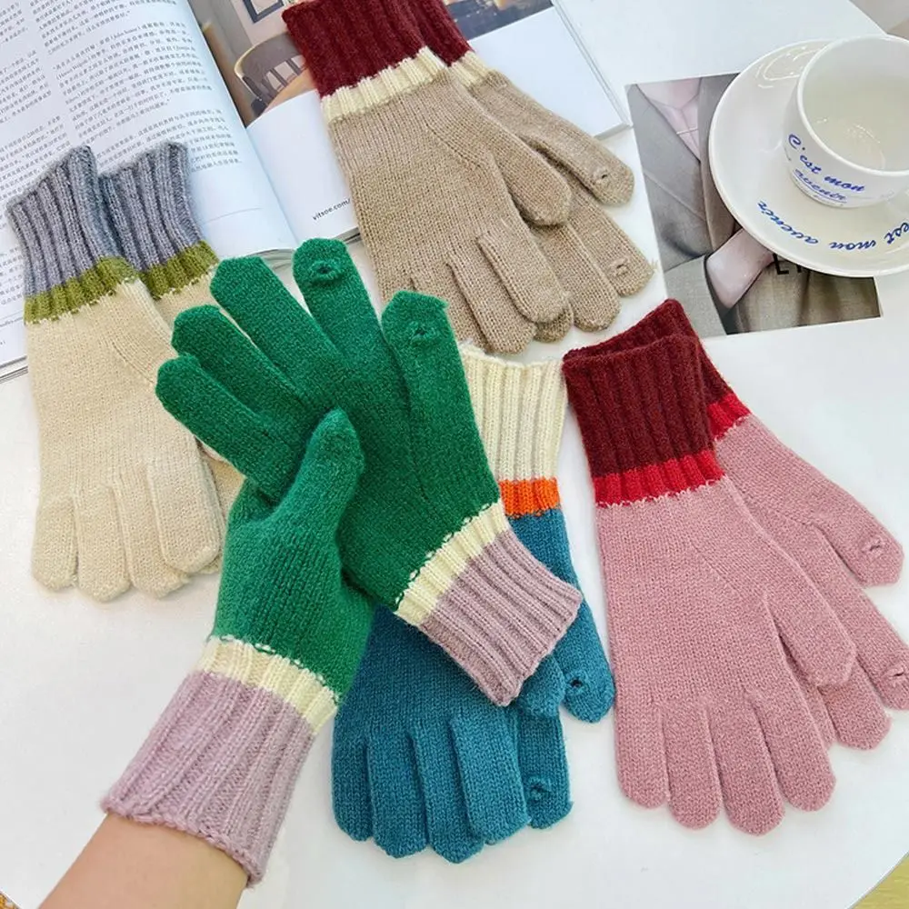 

Women Warm Patchwork Touchscreen Gloves Driving Gloves Knitted Gloves Wrist Gloves Warm Mittens