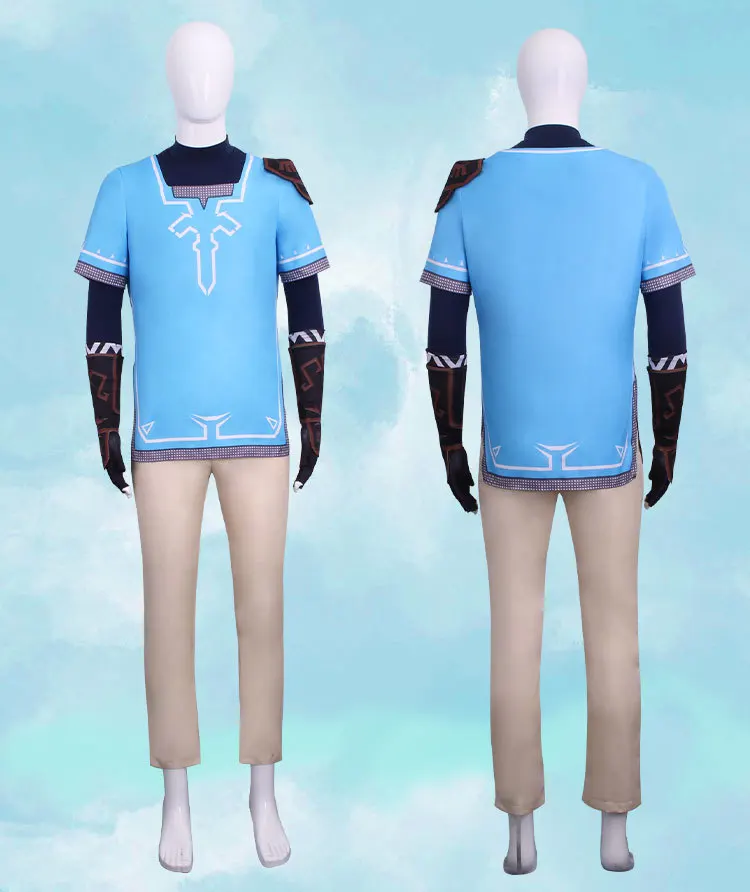 Легенда Слезы Королевства Link Косплей Костюм Зельда Парик Синяя Туника Плащ