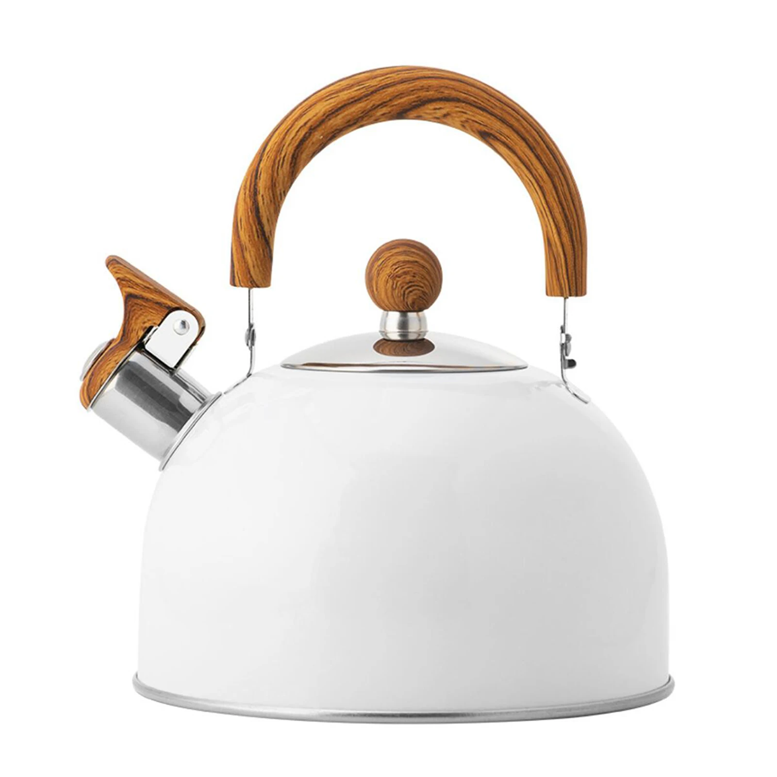 

Stovetop Tea Kettle 2.5L White Whistling Teapot Stainless Steel Teapot With Wooden Grain Anti-Scalding Handle Universal For All