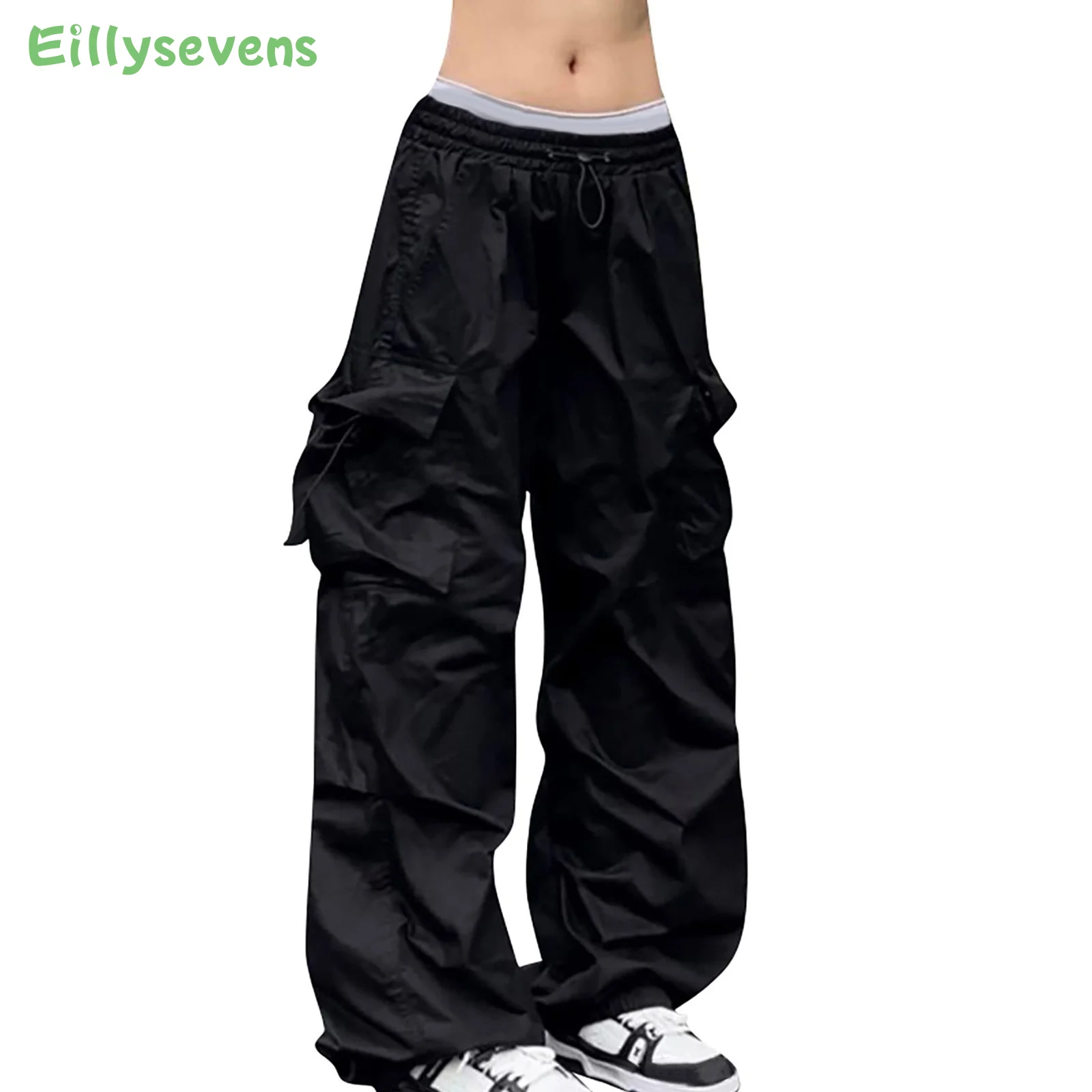 

Y2K женские штаны карго винтажная уличная одежда, мешковатые широкие спортивные брюки, повседневные брюки с завязками и карманами, мужские брюки