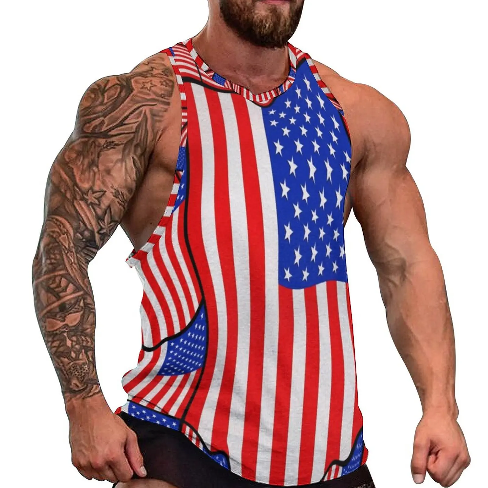 

Soft American Flag Tank Top Men Celebrate USA Red White Blue Training Oversized Tops Summer Trendy Custom Sleeveless Vests
