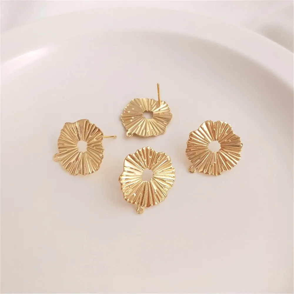 

14K Gold Filled Plated Lotus leaf lace belt hanging earrings S925 silver needle earrings handmade diy earrings accessories