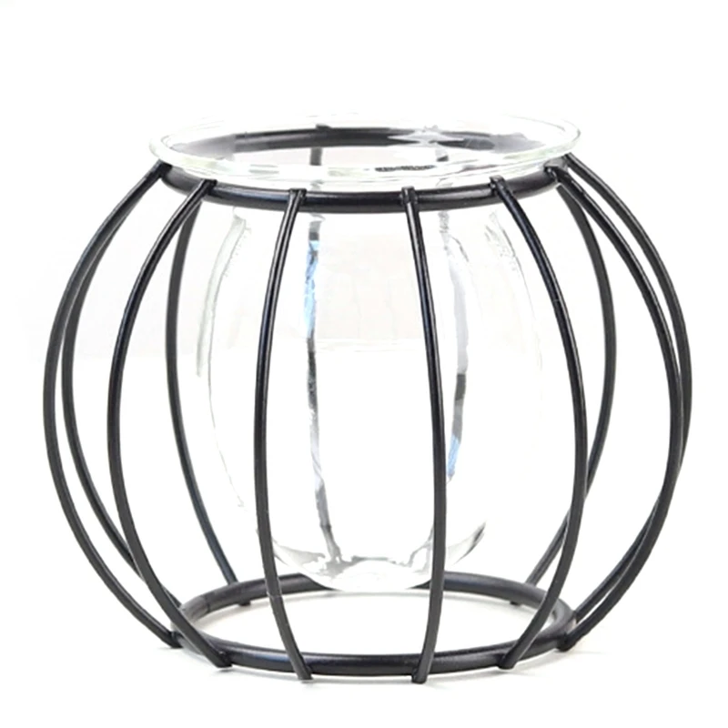 Скандинавская стеклянная ваза с металлическим держателем геометрическая