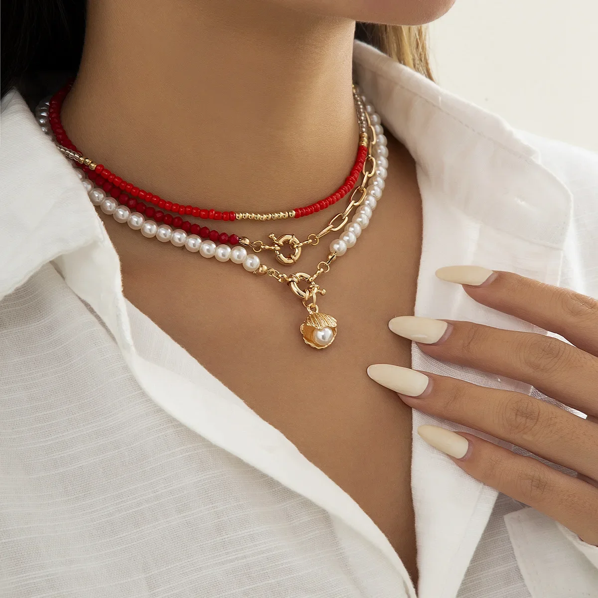 NicheVintage тканое ожерелье ручной работы женское универсальное с имитацией ракушки