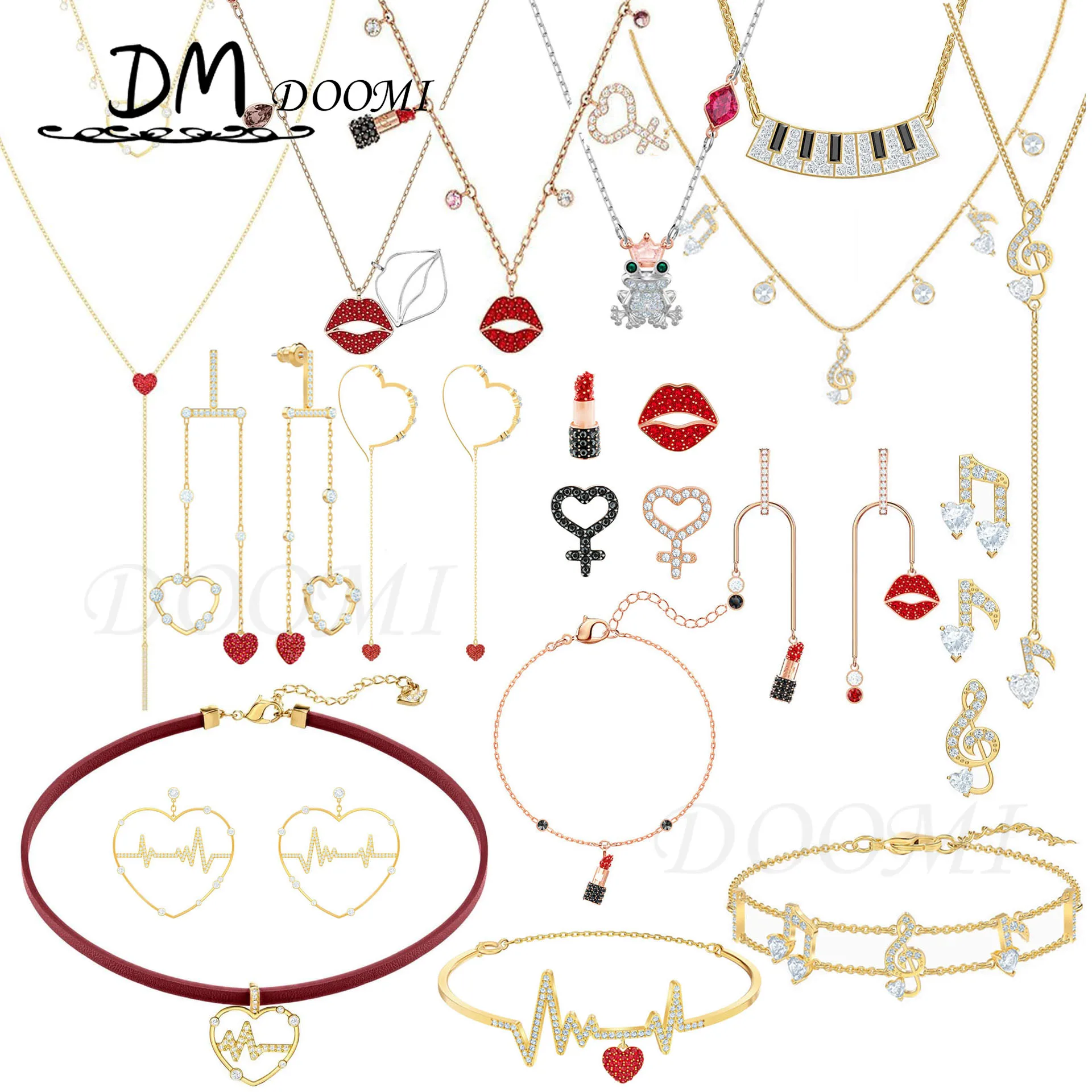 

SWA Fashion Jewelry Charm Heart Ladies Necklace Earrings Bracelet Juegos De Collar Joyeria Fina Para Mujer Crystal