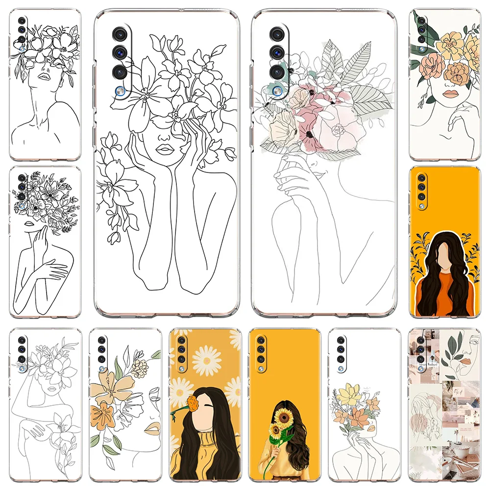 

Line Art Sketch Flower Girl Phone Case For Samsung Galaxy A50 A70 A20 A30 A40 A20E A10 A10S A20S A02S A12 A22 A32 A52 A72 Cover