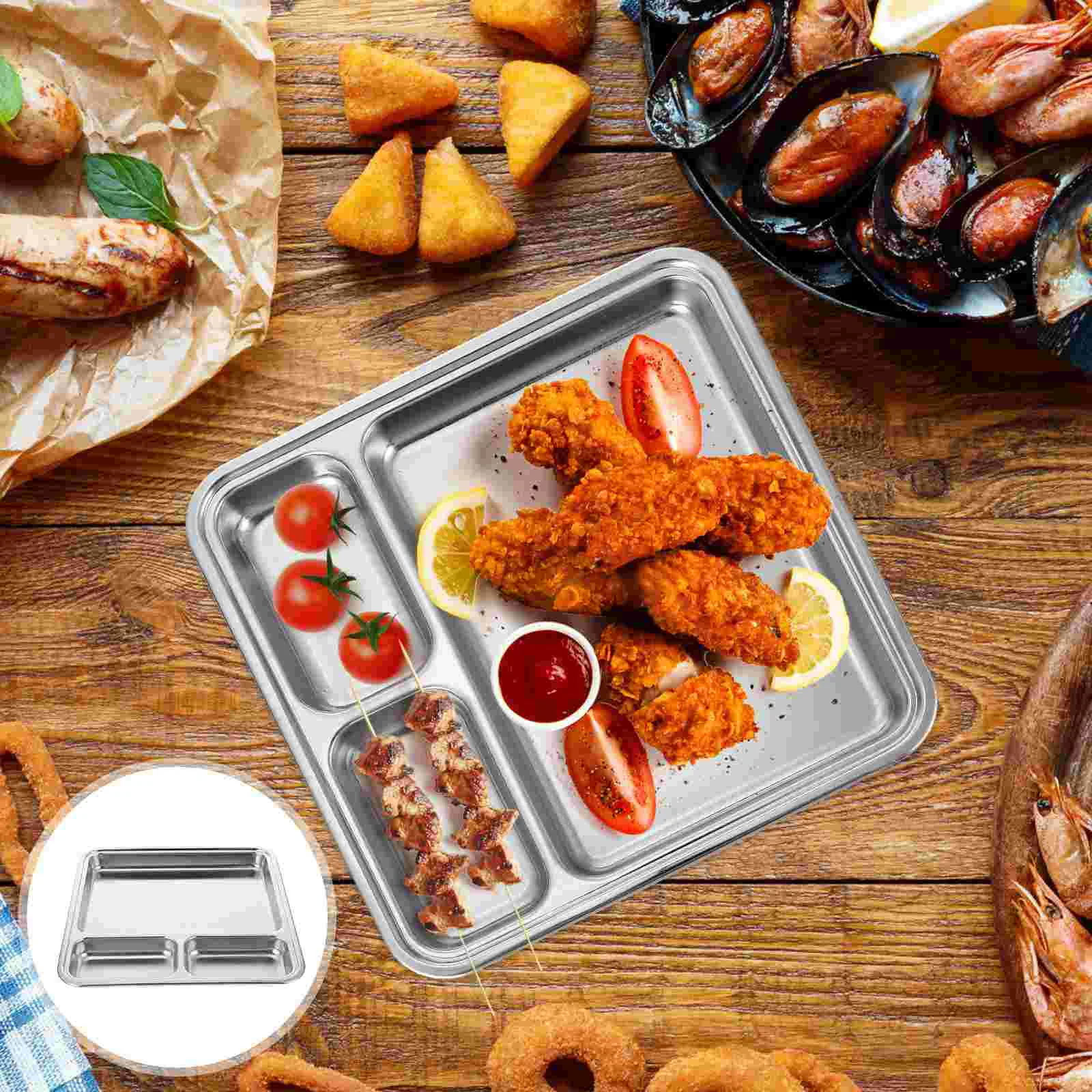 

Plate Plates Divided Stainless Steeltray Servingkids Dinner Portion Adults Control Compartment Diet Trays Dish Platter Snack